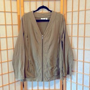Denim & Co Active Large Olive French Terry Zip Jacket Sweatshirt Princess Seams